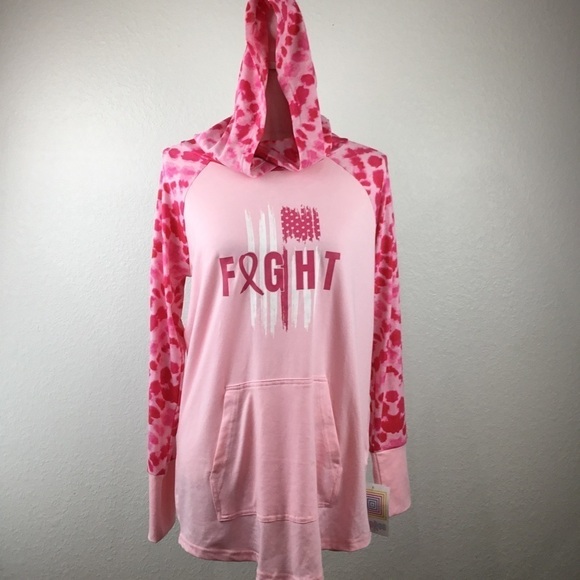 LULAROE NWT Fight Pink Hooded Pullover Long Sleeve Top Size Medium - Picture 1 of 8
